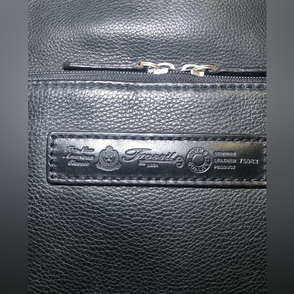 VINTAGE FOSSIL 1954 PEBBLED BLACK LEATHER SHOULDER BAG, #75082, LIKE NEW - Picture 5 of 11